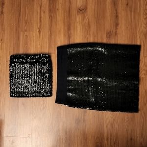 Black Sequin Tube Top and Skirt Vintage Retro (2 Pieces)